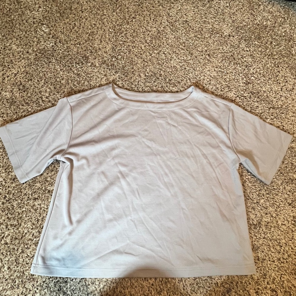 Lands End Women Large Light Blue Gray Short Sleeve Boxy Crewneck T-Shirt L 14-16